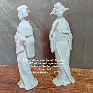 Pair of Japanese female figurines, Shafford Japan Logo on base, White Porcelain